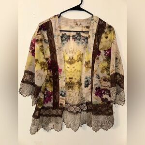 Gimmicks By BKE Sheer Floral Open Front Blouse‎ Sz Small